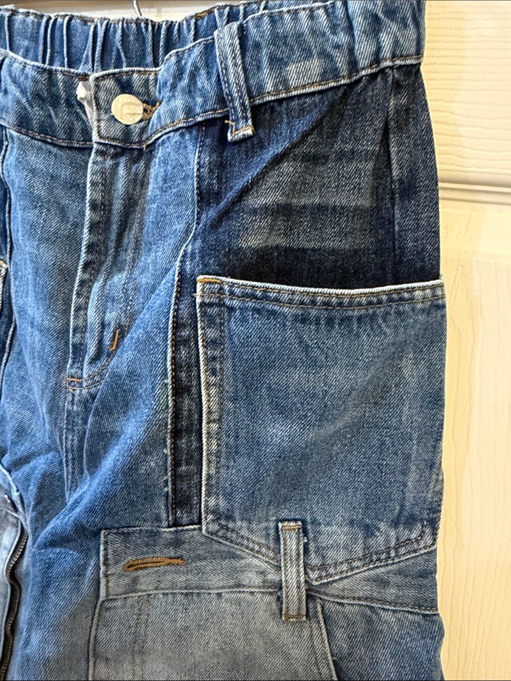 Oli & Hali NWT Blue Faded UPSIDE DOWN POCKETS Patchwork Wide-Leg Jeans - Picture 8 of 13